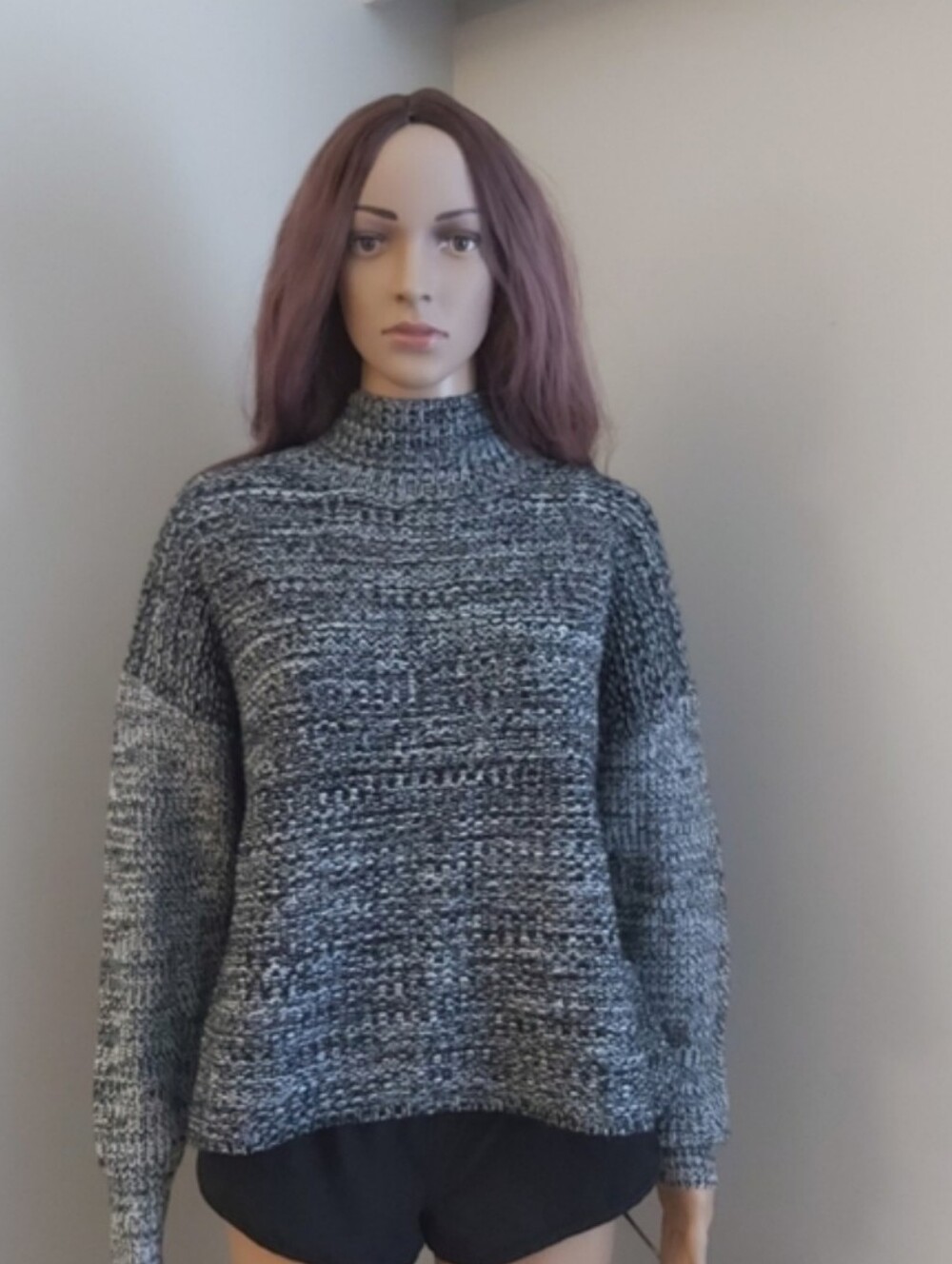 John + Jenn Gray Marled Turtleneck Chunky Knit Sweater Oversized
